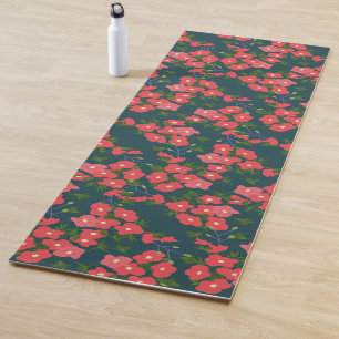 Navy Blue Daisy Flower Meadow Yoga Mat