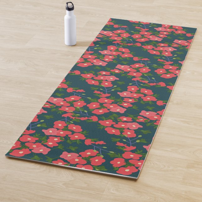 Navy Blue Daisy Flower Meadow  Yoga Mat (In Situ)