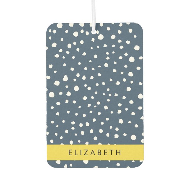 Navy Blue Dalmatian Dots, Spots, Dotted, Your Name Car Air Freshener (Front)