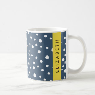 Navy Blue Dalmatian Dots, Spots, Dotted, Your Name Coffee Mug