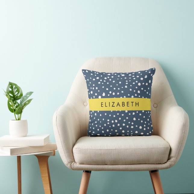 Navy Blue Dalmatian Dots, Spots, Dotted, Your Name Cushion (Chair)