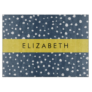 Navy Blue Dalmatian Dots, Spots, Dotted, Your Name Cutting Board