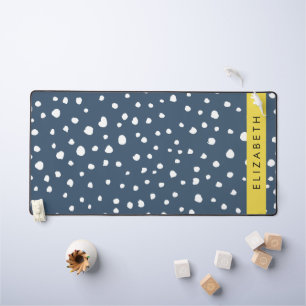 Navy Blue Dalmatian Dots, Spots, Dotted, Your Name Desk Mat