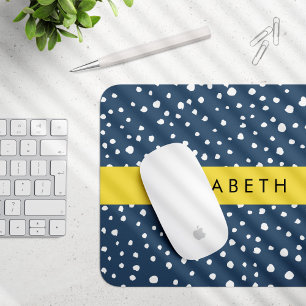 Navy Blue Dalmatian Dots, Spots, Dotted, Your Name Mouse Mat