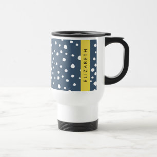 Navy Blue Dalmatian Dots, Spots, Dotted, Your Name Travel Mug