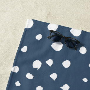 Navy Blue Dalmatian Spots, Dalmatian Dots, Dotted Beach Towel