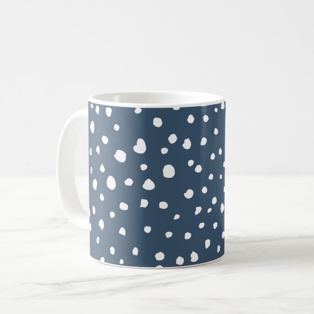 Navy Blue Dalmatian Spots, Dalmatian Dots, Dotted Coffee Mug (Front Left)