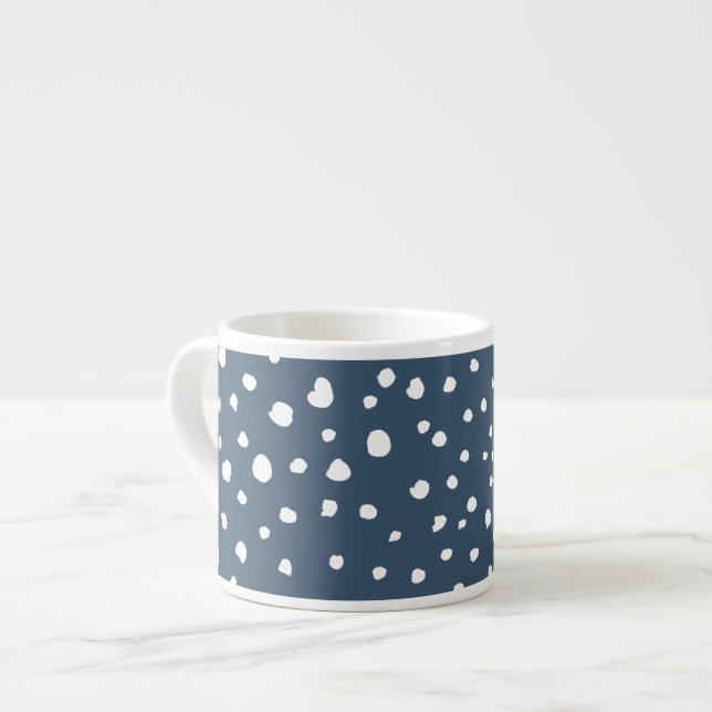 Navy Blue Dalmatian Spots, Dalmatian Dots, Dotted Espresso Cup (Front Left)
