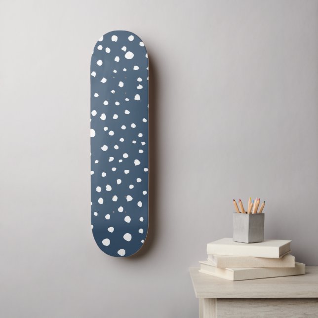 Navy Blue Dalmatian Spots, Dalmatian Dots, Dotted Skateboard (Wall Art)