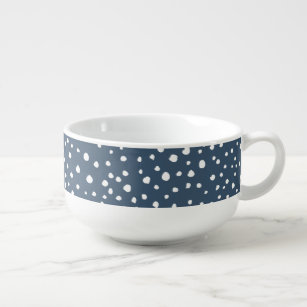 Navy Blue Dalmatian Spots, Dalmatian Dots, Dotted Soup Mug