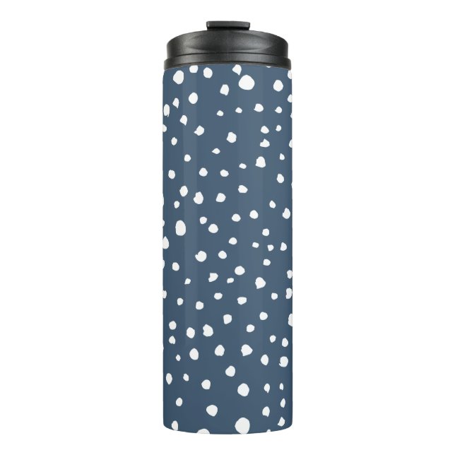 Navy Blue Dalmatian Spots, Dalmatian Dots, Dotted Thermal Tumbler (Front)