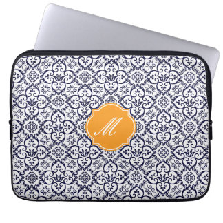 Navy Blue Damaks Pattern Laptop Sleeve