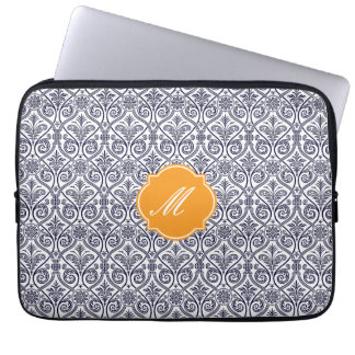 Navy Blue Damaks Pattern Laptop Sleeve
