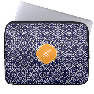 Navy Blue Damaks Pattern Laptop Sleeve