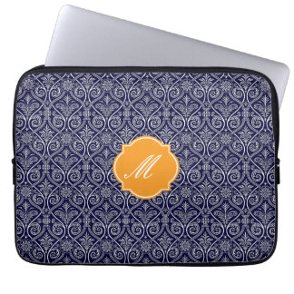 Navy Blue Damaks Pattern Laptop Sleeve