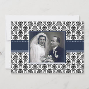Navy Blue Damask Anniversary Party Invitation