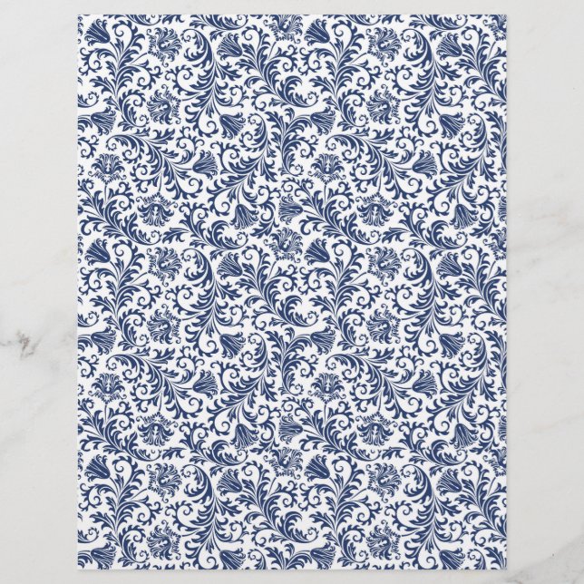 Navy Blue Damask Arts & Craft Stationery Paper (Front)