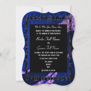 Navy blue  damask elegant formal wedding invitation