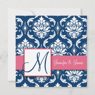 Navy Blue Damask Monogram Invitations Honeysuckle