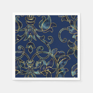 Navy Blue Damask on Any Colour Background Napkin