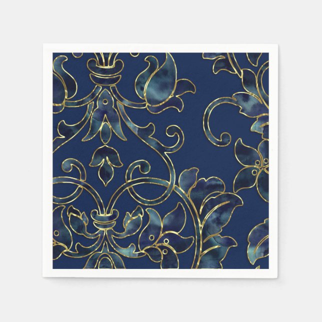 Navy Blue Damask on Any Colour Background Napkin (Front)