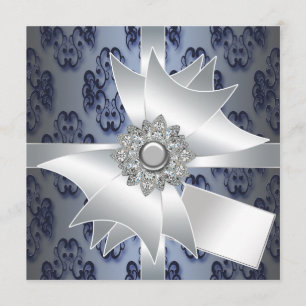 Navy Blue Damask Party Invitation Template