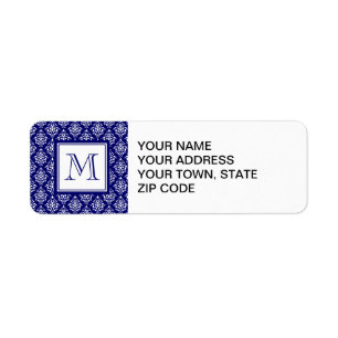 Navy Blue Damask Pattern 1 with Monogram