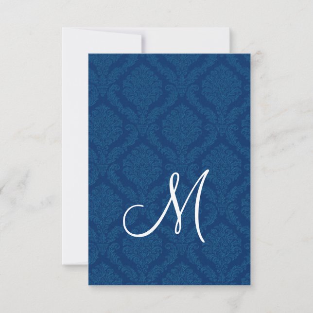 Navy Blue Damask Reception Card (Front)