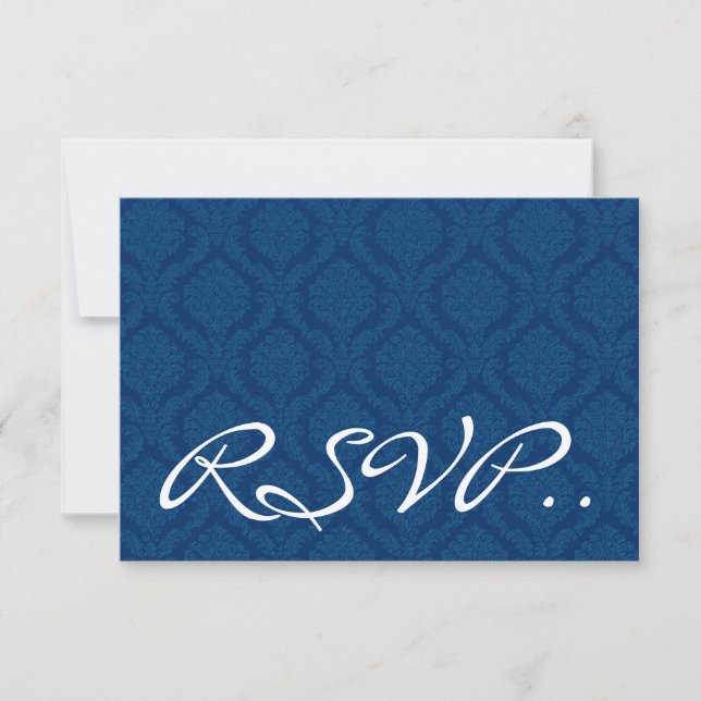 Navy Blue Damask RSVP Wedding Response Card Small (Front)
