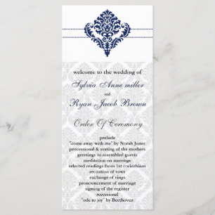 "navy blue" damask Wedding program Programme