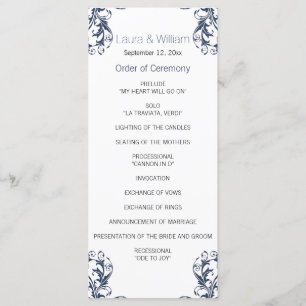Navy Blue Damask Wedding Program Programme