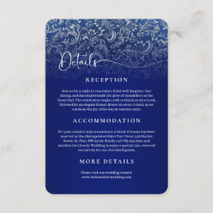 Navy Blue Damask Wedding Reception Details Card