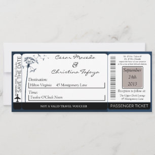 Navy Blue Dandeli Boarding Pass Wedding Invitation
