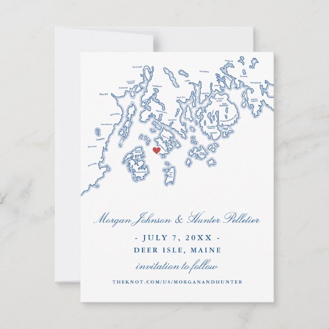 Navy Blue Deer Isle Maine Aragosta Elegant Wedding Save The Date (Front)