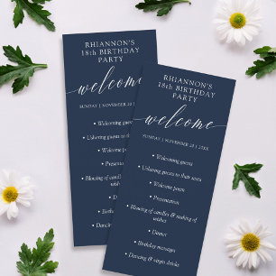 Navy Blue Delicate Calligraphy Birthday Party Programme