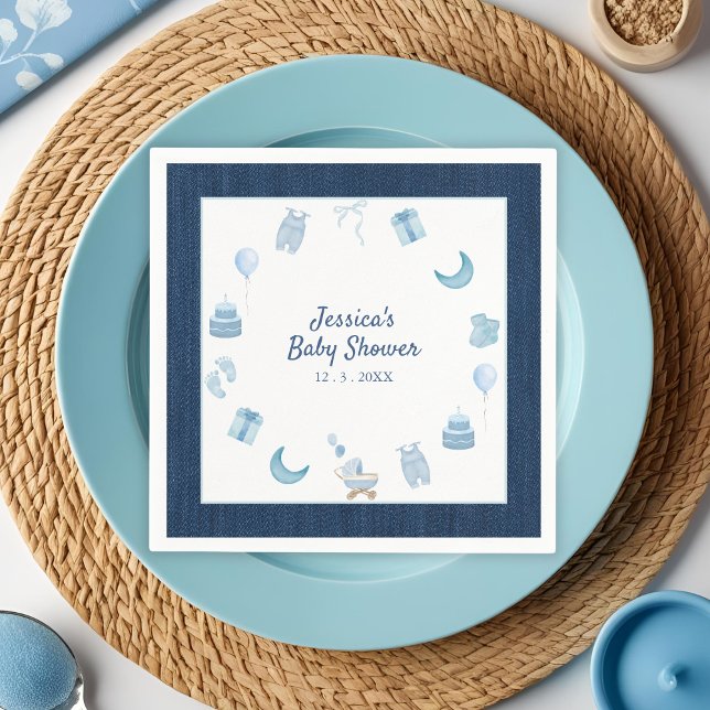 Navy Blue Denim Blue Jean Baby Shower  Napkin (Creator Uploaded)