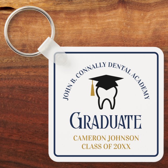 Navy Blue Dental School Custom Graduation Gift Key Ring (Front)