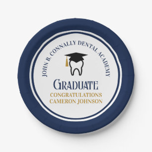 Navy Blue Dental School Custom Graduation Party Paper Plate