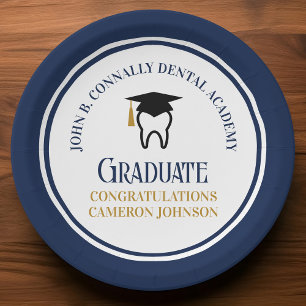 Navy Blue Dental School Custom Graduation Party Paper Plate