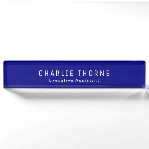 Navy Blue Desk Nameplate with Name and Job Title
