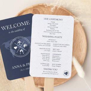 Navy Blue Destination Wedding Passport Program Hand Fan
