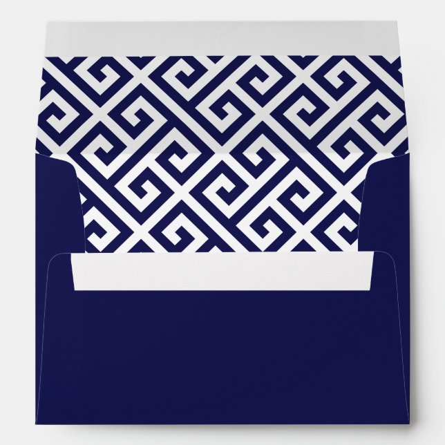 Navy Blue Diagonal Greek Key Pattern Envelope (Back (Bottom))