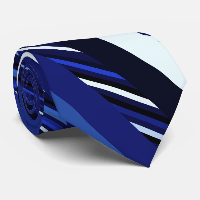 Navy Blue Diagonal Striped Fractal Pattern Tie (Rolled)