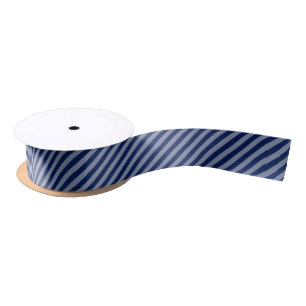 Navy Blue Diagonal Stripes Satin Ribbon