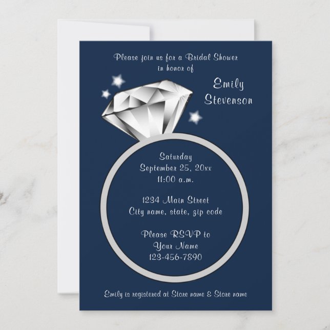 Navy Blue Diamond ring Bridal Shower Invitation (Front)