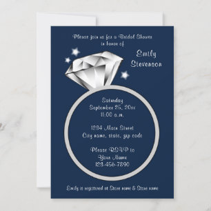 Navy Blue Diamond ring Bridal Shower Invitation
