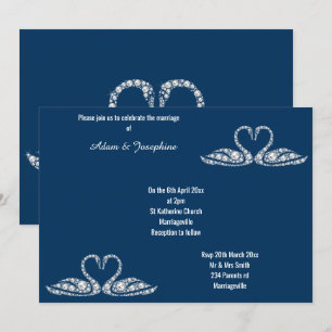 NAVY BLUE DIAMOND SWAN ELEGANT WEDDING INVITATION