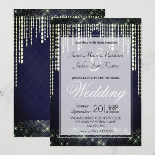 Navy Blue Diamond Wedding Invitation