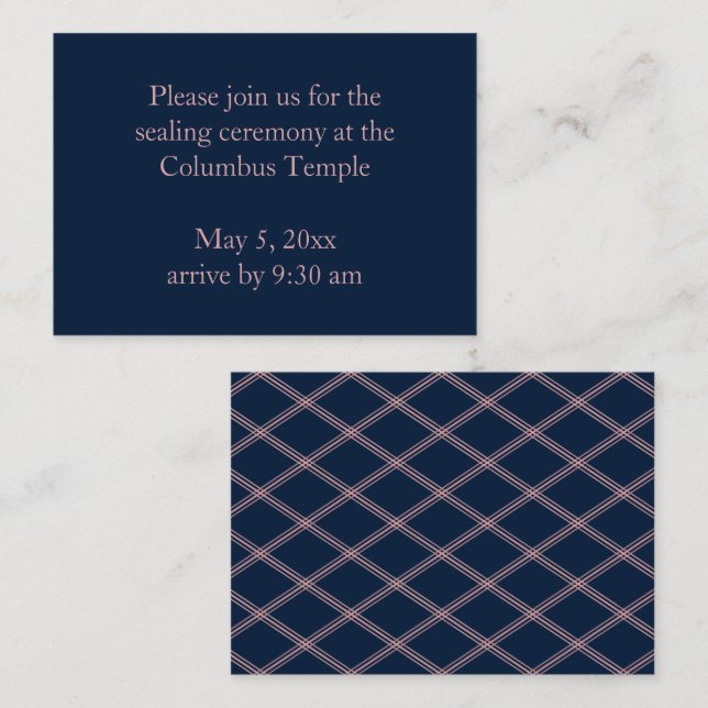 Navy Blue Diamonds Temple Sealing Invitation (Front/Back)