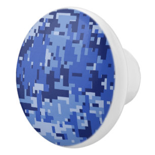 Navy Blue Digital Camo Camouflage Customisable Ceramic Knob